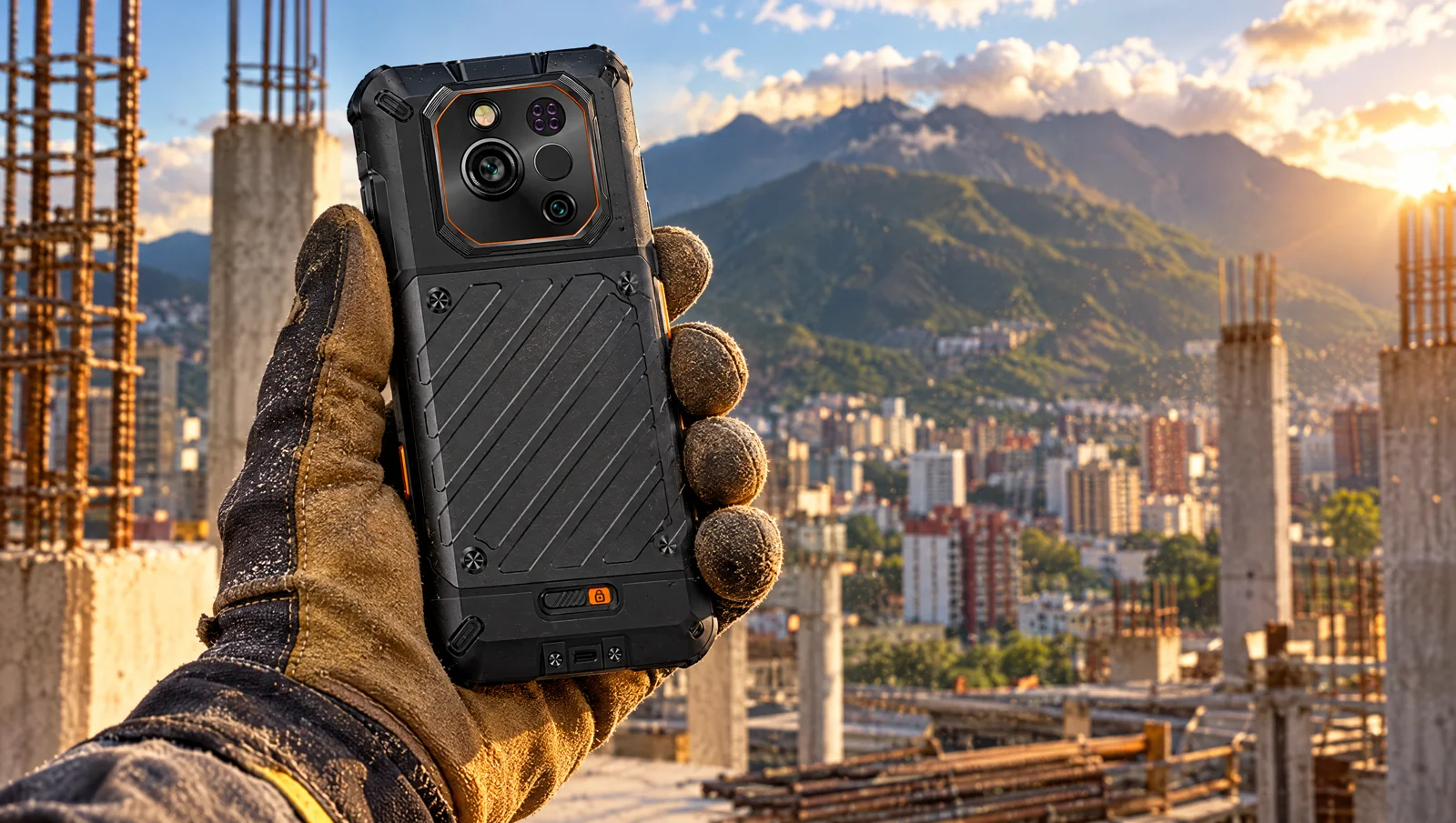 Celular resistente RugOne Xever 7 Pro con cámara térmica en una obra en Caracas