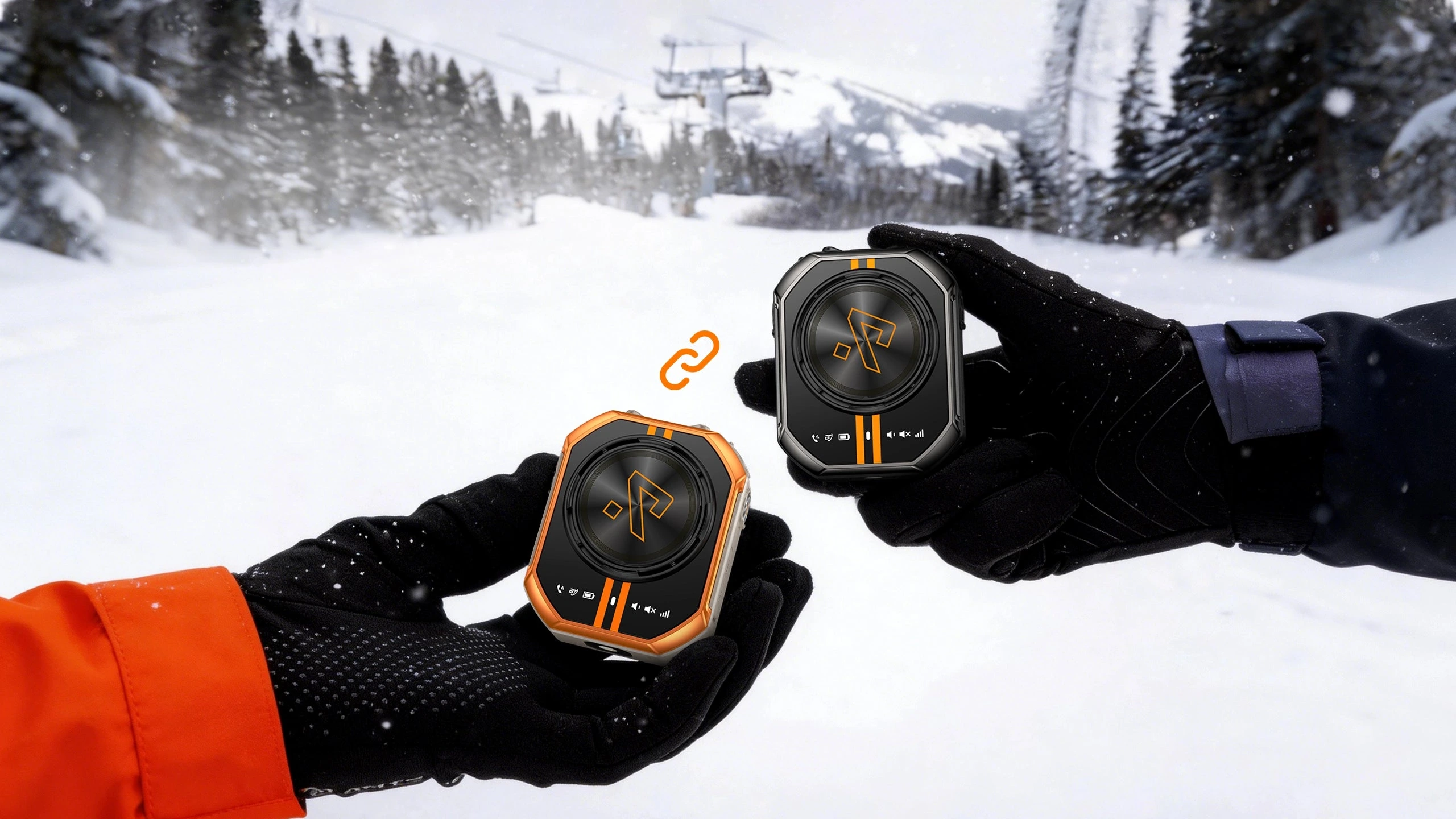 Xlink 7 en manos con guantes sobre la nieve